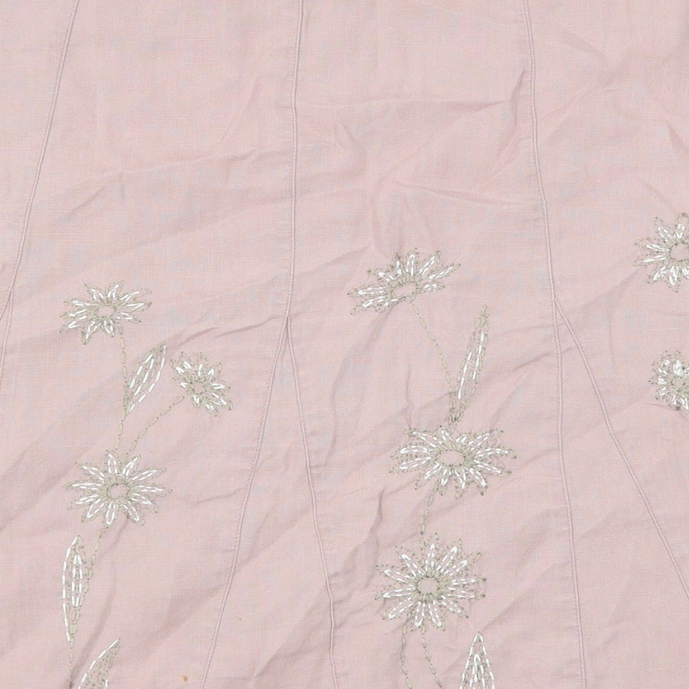 NEXT Womens Pink Floral Linen Swing Skirt Size 14 Zip