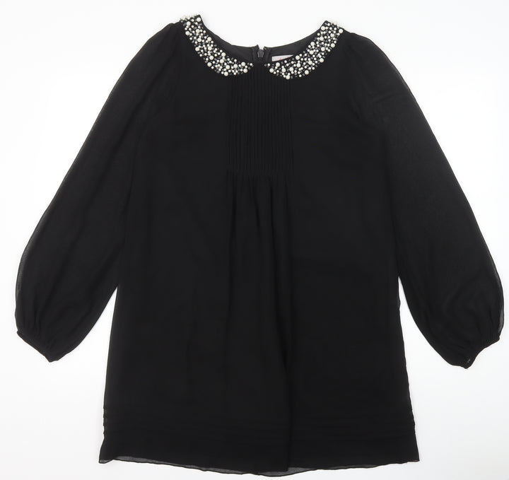 NEXT Womens Black Polyester Shift Size 10 Collared Zip