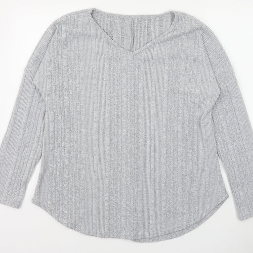 Preworn Womens Grey V-Neck Cotton Pullover Jumper Size S