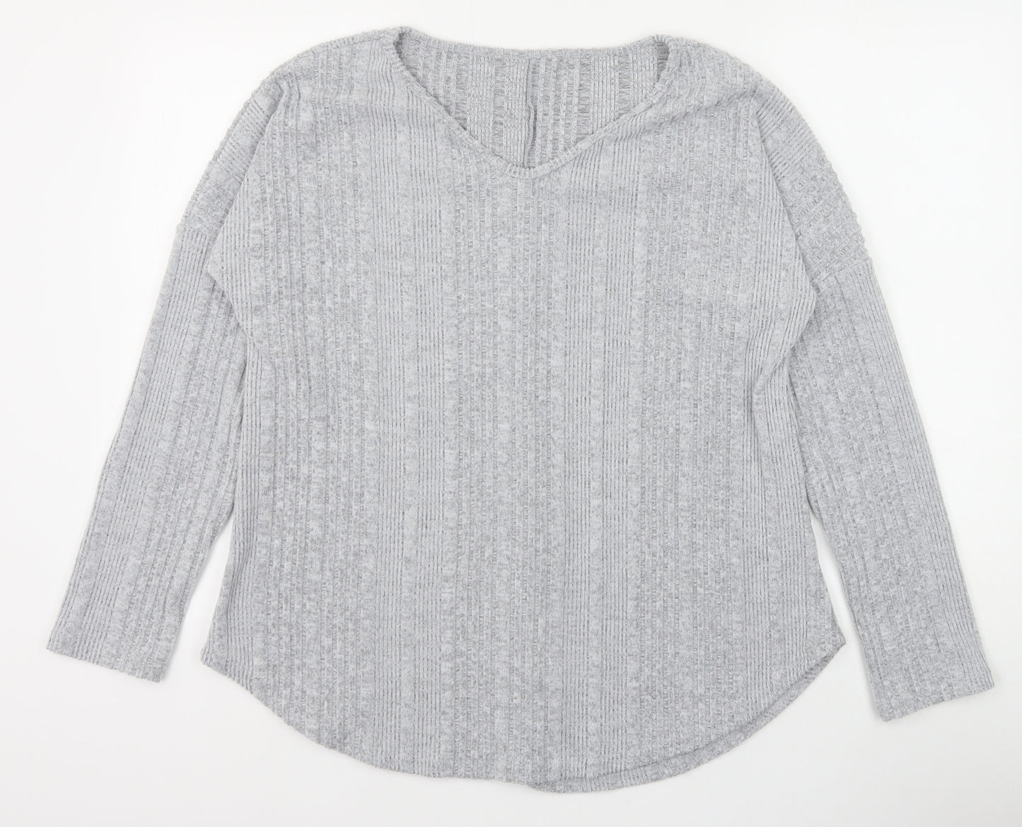Preworn Womens Grey V-Neck Cotton Pullover Jumper Size S