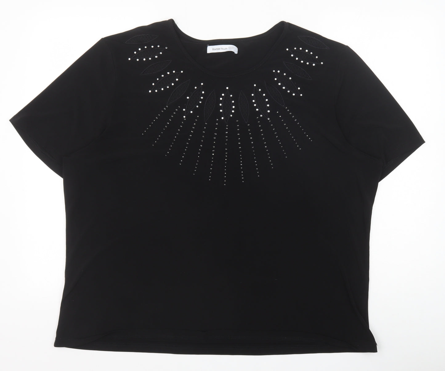 Heather Valley Womens Black Polyester Basic T-Shirt Size 26 Scoop Neck