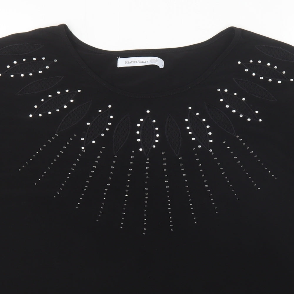 Heather Valley Womens Black Polyester Basic T-Shirt Size 26 Scoop Neck