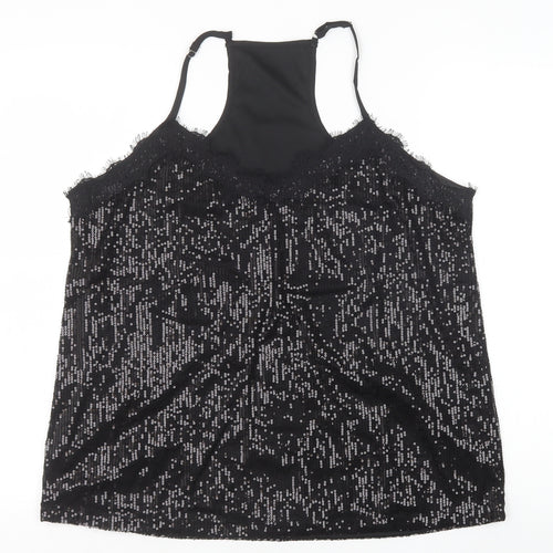 Preworn Womens Black Polyester Camisole Tank Size XL V-Neck - Lace Trim