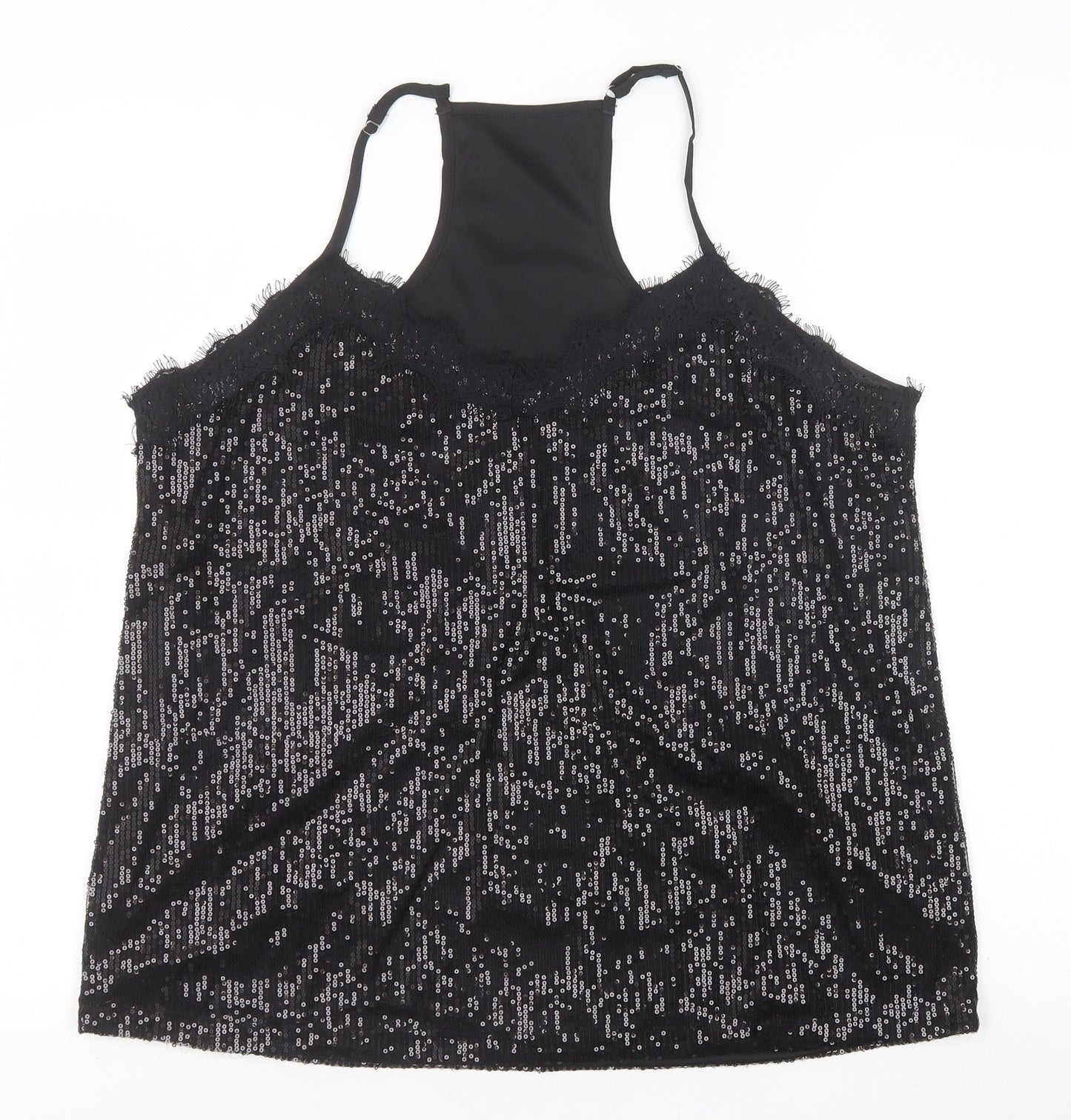 Preworn Womens Black Polyester Camisole Tank Size XL V-Neck - Lace Trim