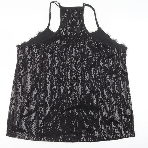 Preworn Womens Black Polyester Camisole Tank Size XL V-Neck - Lace Trim