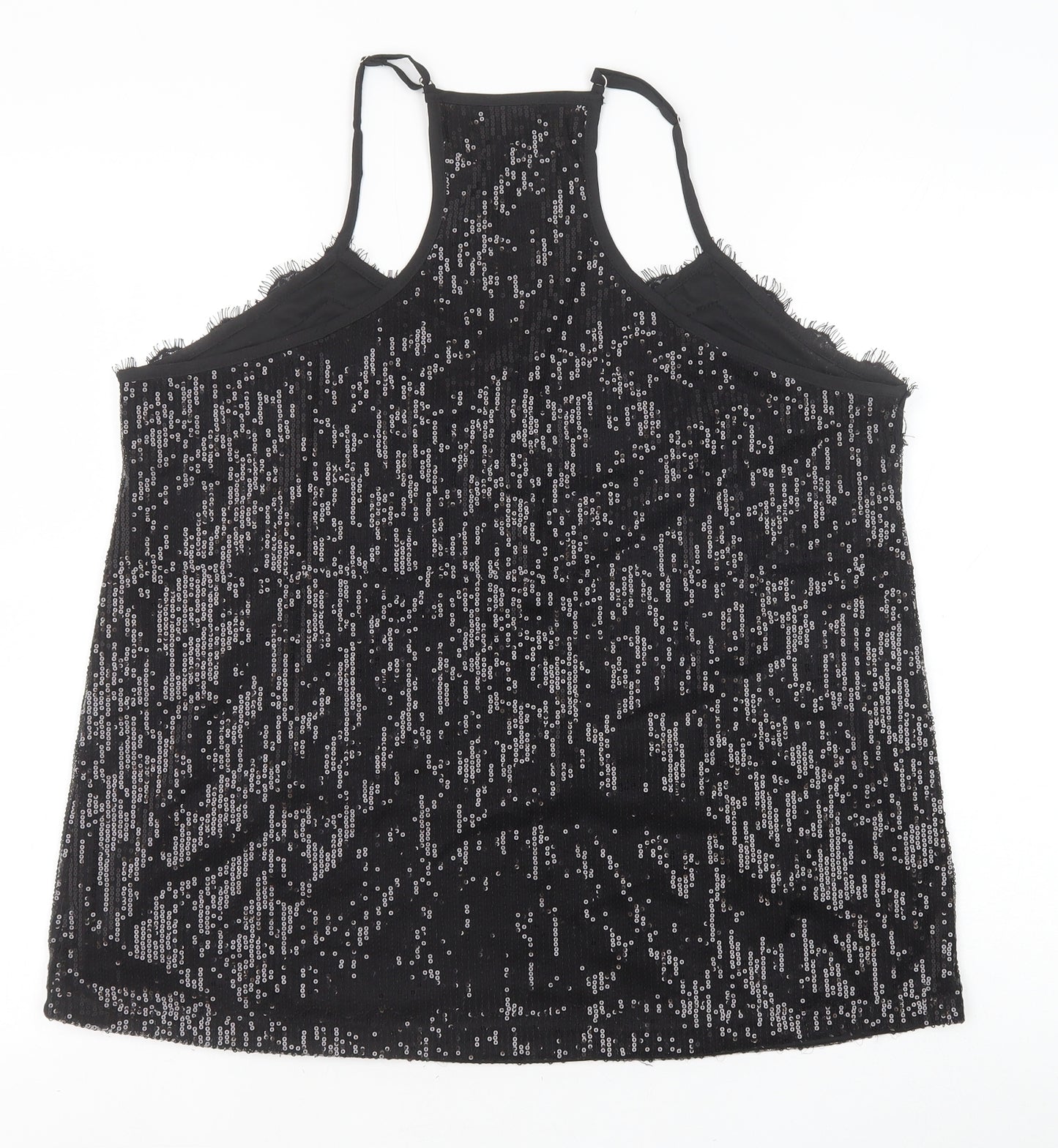 Preworn Womens Black Polyester Camisole Tank Size XL V-Neck - Lace Trim