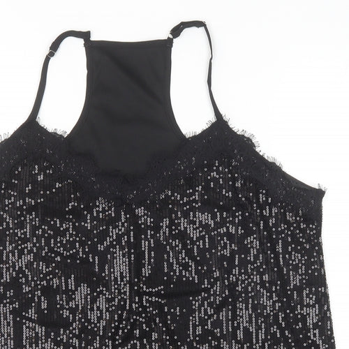 Preworn Womens Black Polyester Camisole Tank Size XL V-Neck - Lace Trim