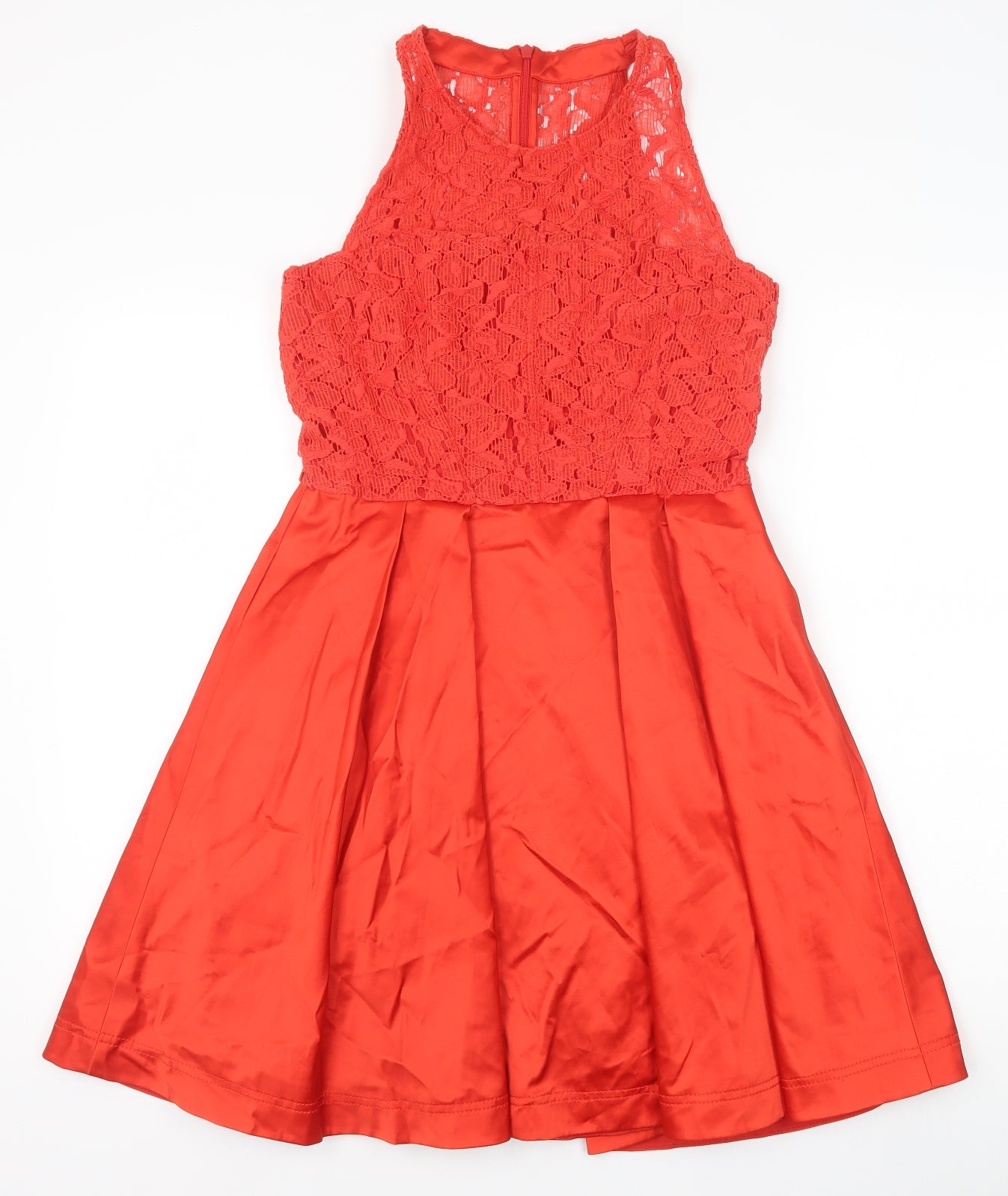 Karen Millen Womens Red Cotton Skater Dress Size 12 Round Neck Zip