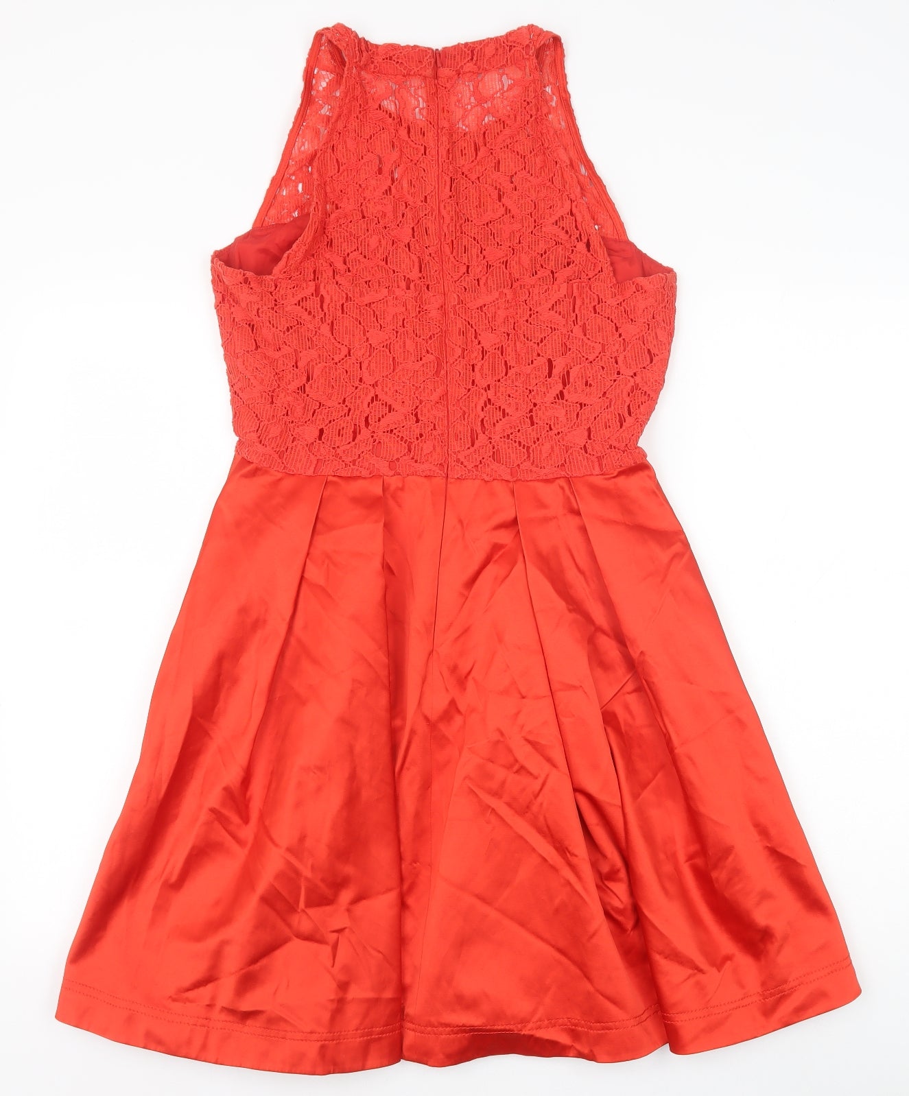 Karen Millen Womens Red Cotton Skater Dress Size 12 Round Neck Zip