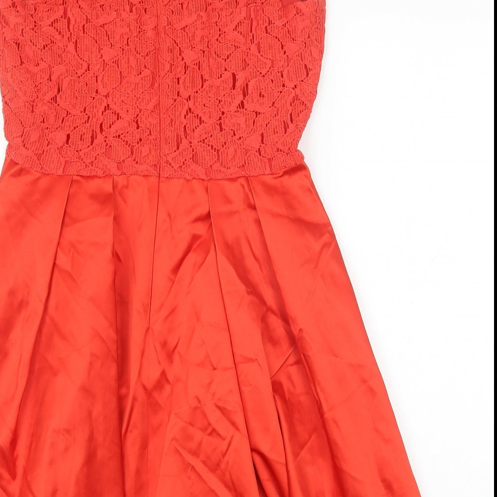 Karen Millen Womens Red Cotton Skater Dress Size 12 Round Neck Zip