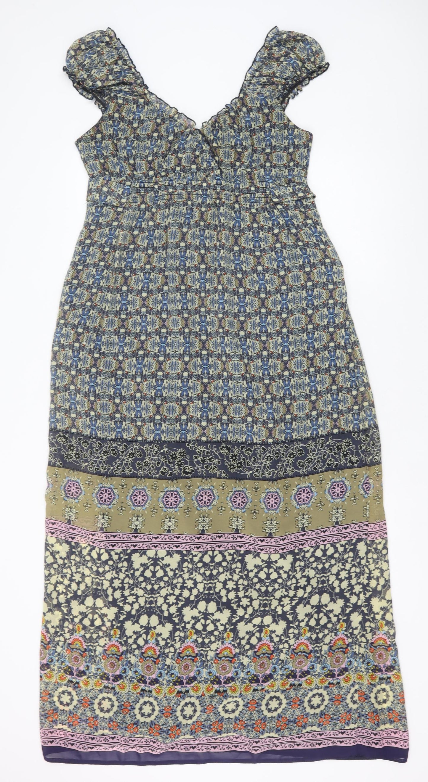 Preworn Womens Multicoloured Geometric Polyester A-Line Size 14 V-Neck Tie