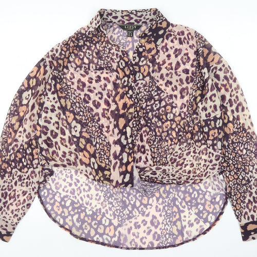 Lipsy Womens Multicoloured Animal Print Polyester Basic Button-Up Size 10 Collared - Leopard print