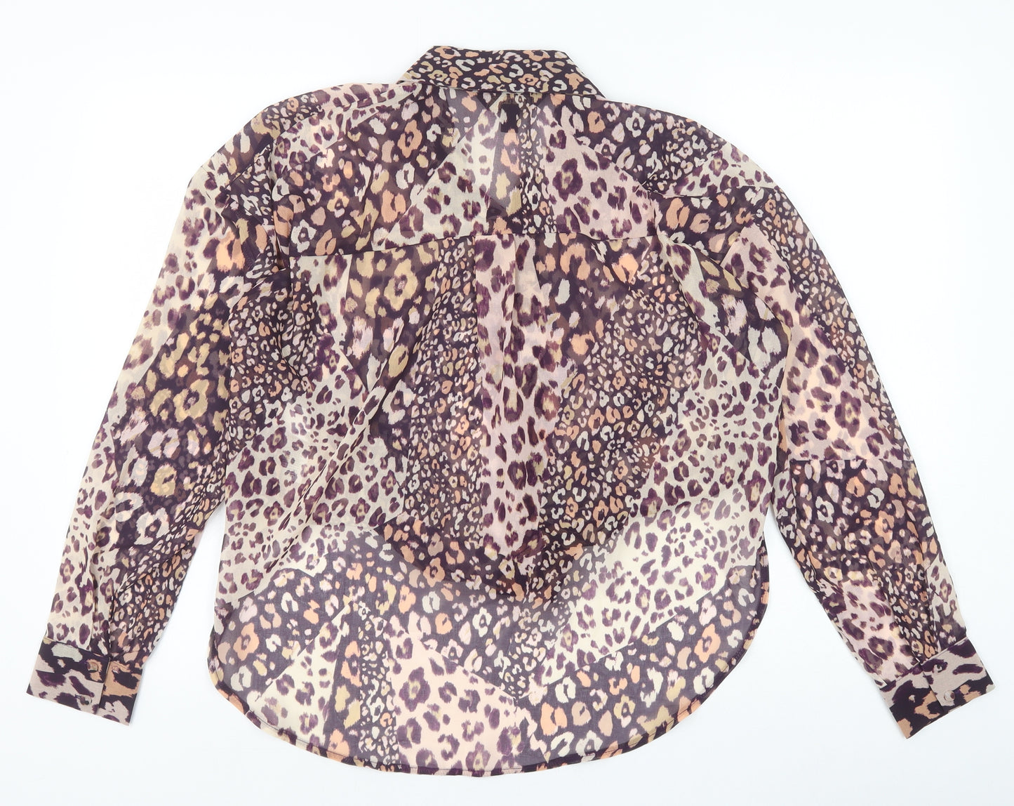 Lipsy Womens Multicoloured Animal Print Polyester Basic Button-Up Size 10 Collared - Leopard print
