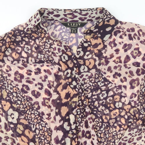 Lipsy Womens Multicoloured Animal Print Polyester Basic Button-Up Size 10 Collared - Leopard print
