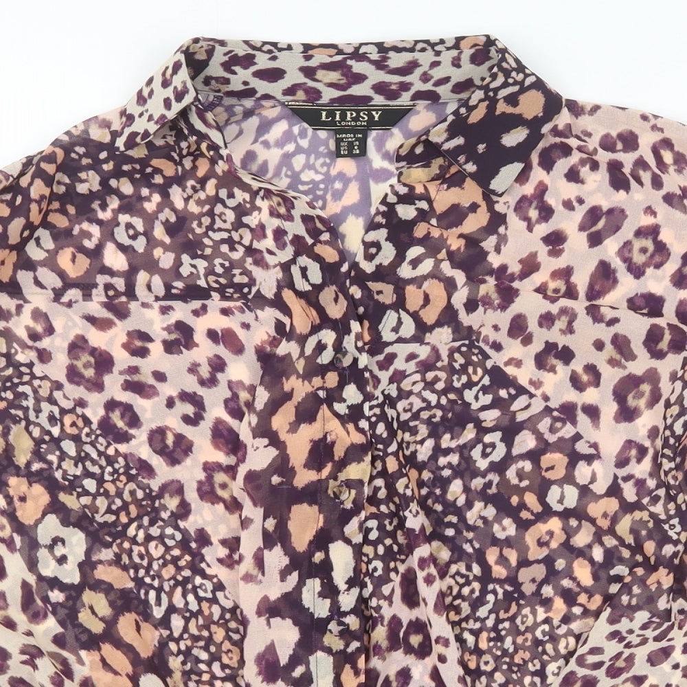 Lipsy Womens Multicoloured Animal Print Polyester Basic Button-Up Size 10 Collared - Leopard print