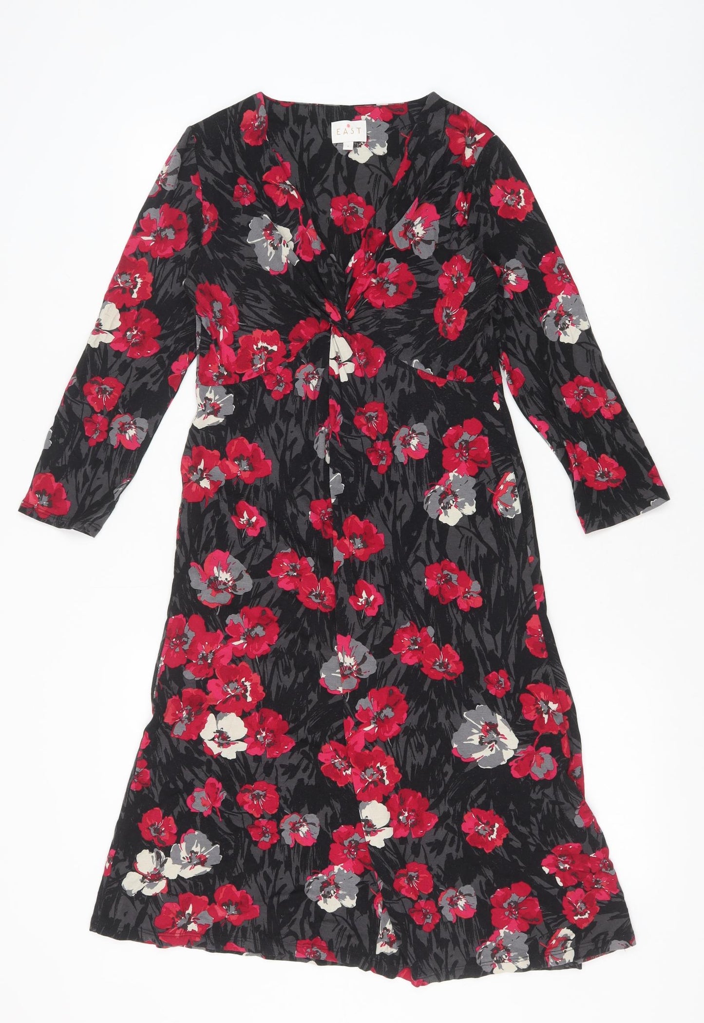 EAST Womens Black Geometric Viscose A-Line Size 8 V-Neck Pullover