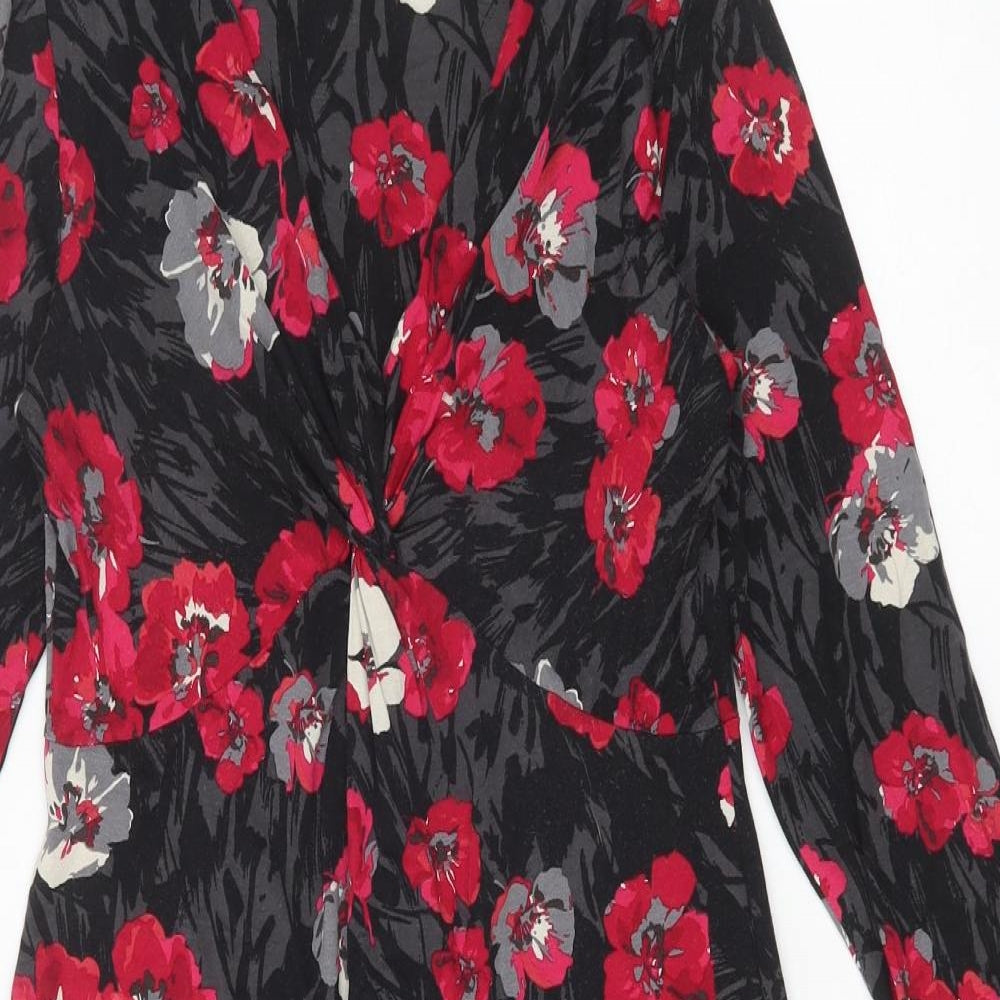 EAST Womens Black Geometric Viscose A-Line Size 8 V-Neck Pullover