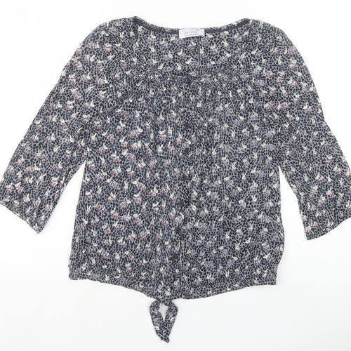 Marks and Spencer Womens Grey Geometric Polyester Basic Blouse Size 10 Scoop Neck - Rabbits, Tie front