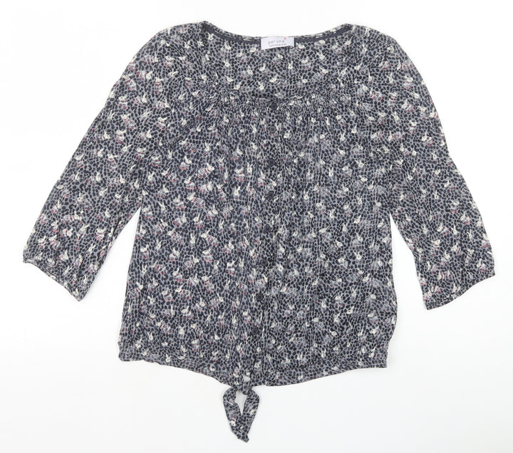Marks and Spencer Womens Grey Geometric Polyester Basic Blouse Size 10 Scoop Neck - Rabbits, Tie front