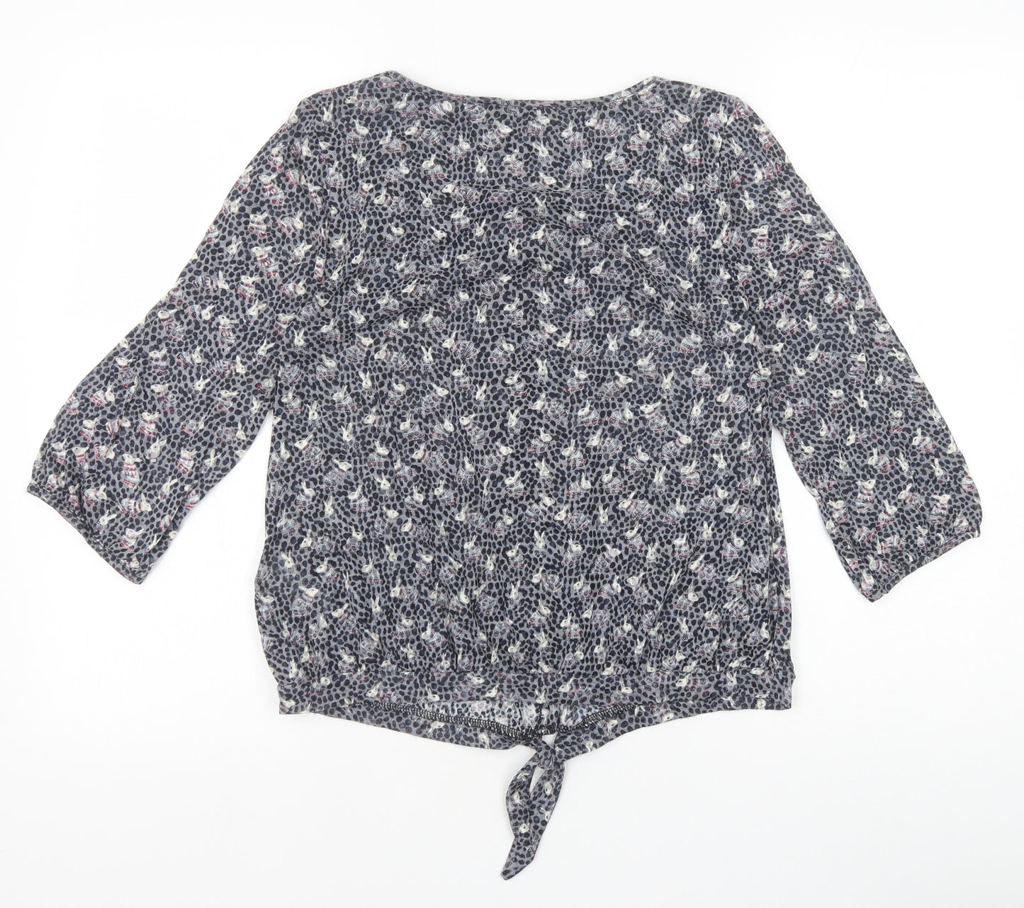 Marks and Spencer Womens Grey Geometric Polyester Basic Blouse Size 10 Scoop Neck - Rabbits, Tie front
