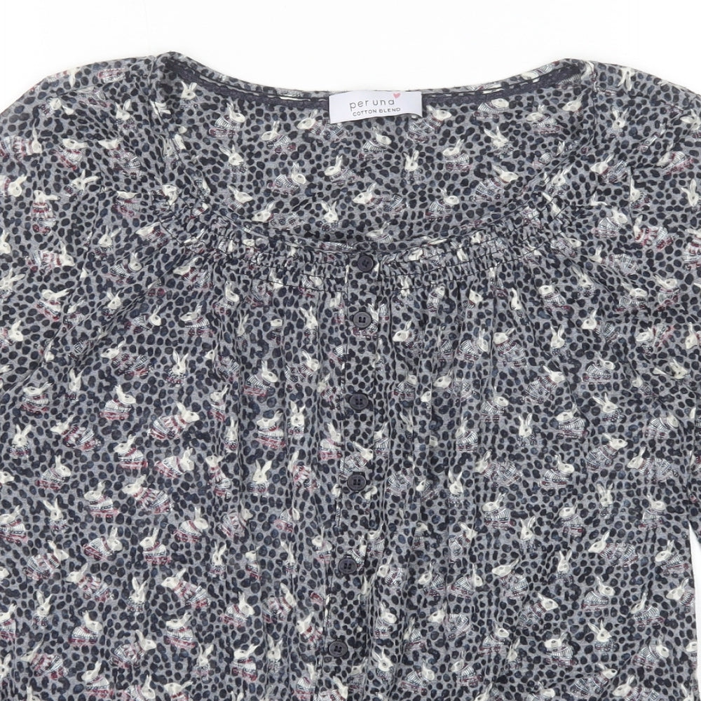 Marks and Spencer Womens Grey Geometric Polyester Basic Blouse Size 10 Scoop Neck - Rabbits, Tie front