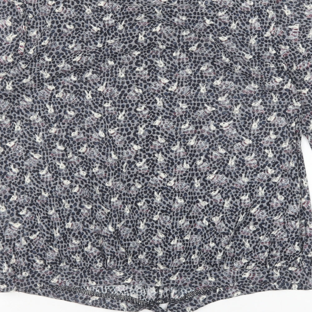 Marks and Spencer Womens Grey Geometric Polyester Basic Blouse Size 10 Scoop Neck - Rabbits, Tie front