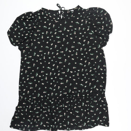 Divided Womens Black Floral Polyester Shirt Dress Size XL Round Neck Pullover