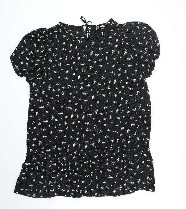 Divided Womens Black Floral Polyester Shirt Dress Size XL Round Neck Pullover
