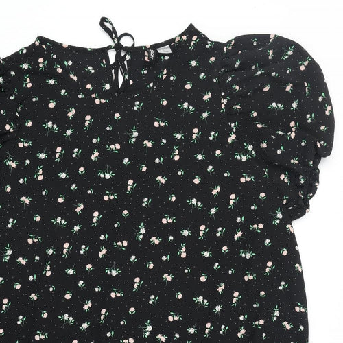 Divided Womens Black Floral Polyester Shirt Dress Size XL Round Neck Pullover