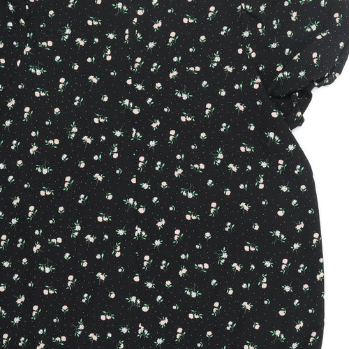 Divided Womens Black Floral Polyester Shirt Dress Size XL Round Neck Pullover