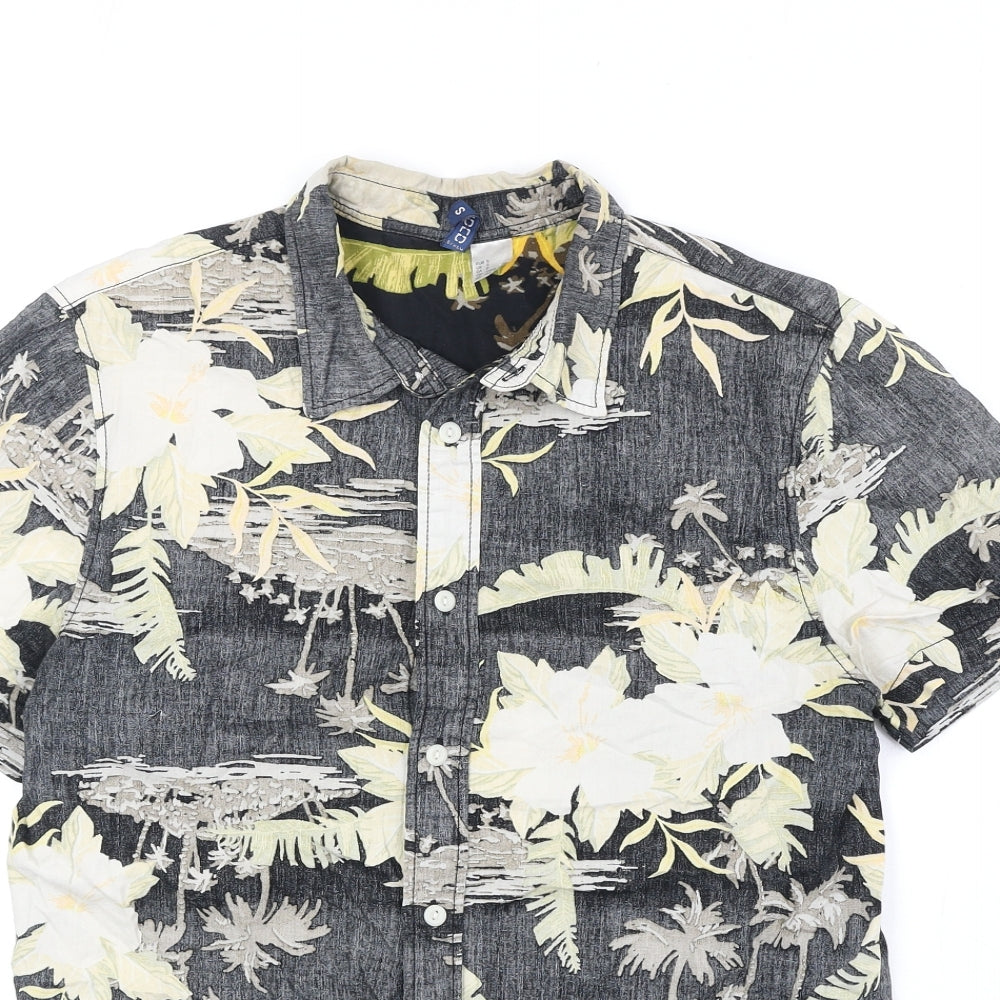 Divided Mens Multicoloured Floral Cotton Button-Up Size S Collared Button