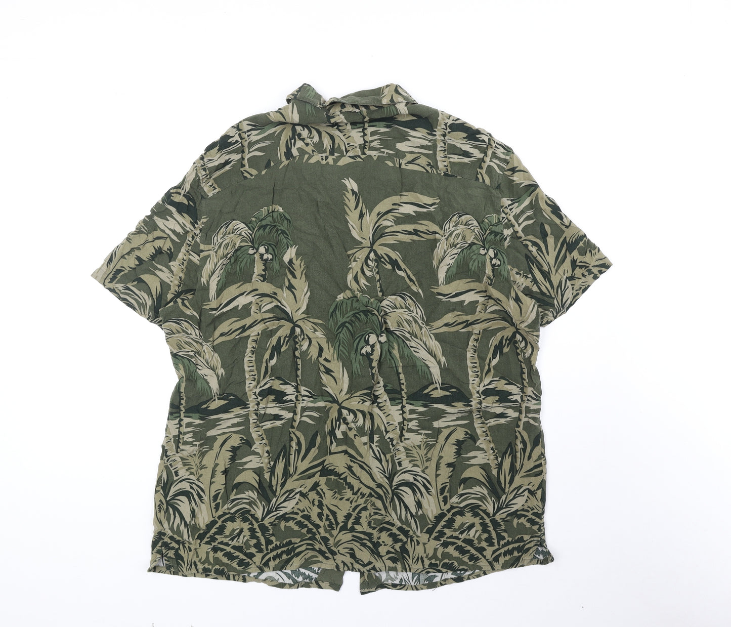 TU Mens Green Geometric Viscose Button-Up Size XL Collared Button - Palm Tree