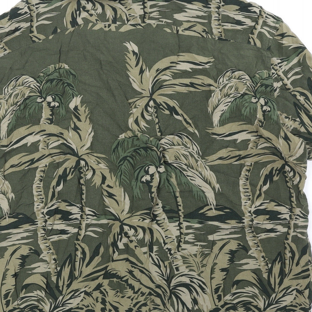 TU Mens Green Geometric Viscose Button-Up Size XL Collared Button - Palm Tree