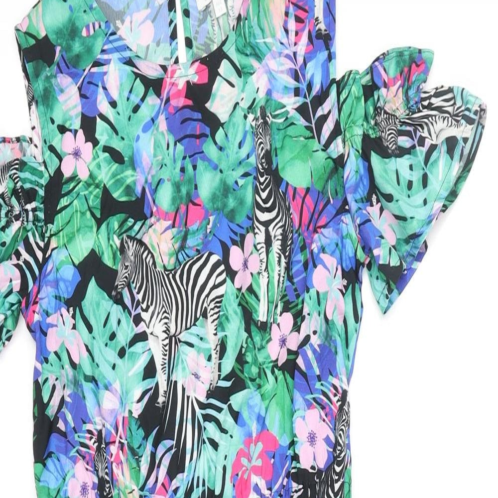 Blue Zoo Girls Multicoloured Geometric Polyester A-Line Size 11 Years Round Neck Button