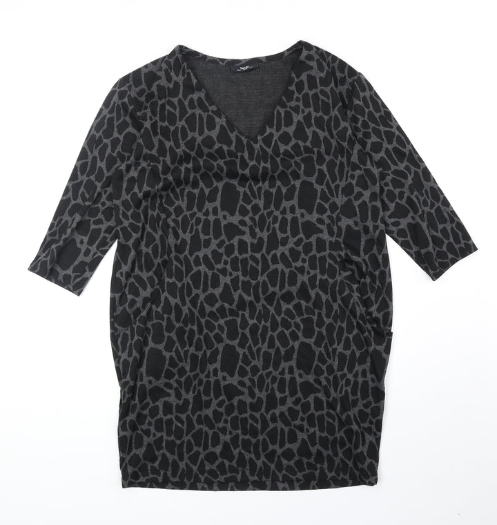 Wallis Womens Black Animal Print Polyester Shift Size 10 V-Neck Pullover - Giraffe Print