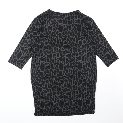 Wallis Womens Black Animal Print Polyester Shift Size 10 V-Neck Pullover - Giraffe Print