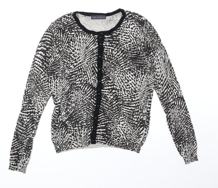Marks and Spencer Womens Black Scoop Neck Geometric Viscose Cardigan Jumper Size 12