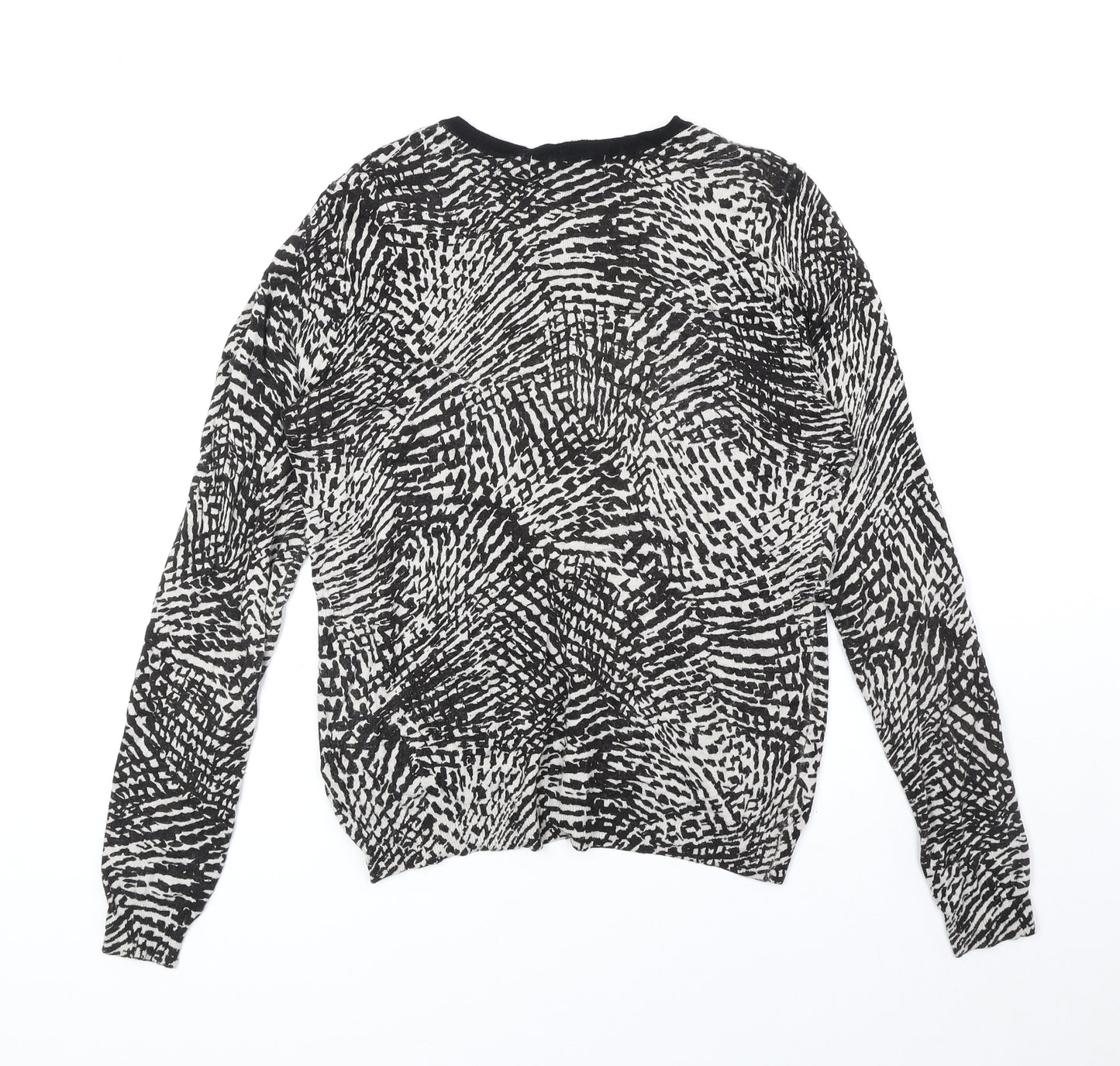 Marks and Spencer Womens Black Scoop Neck Geometric Viscose Cardigan Jumper Size 12