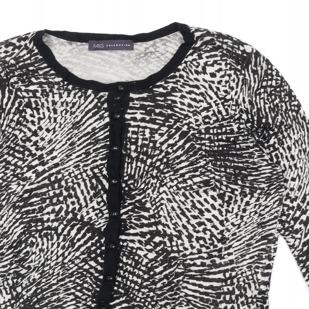 Marks and Spencer Womens Black Scoop Neck Geometric Viscose Cardigan Jumper Size 12