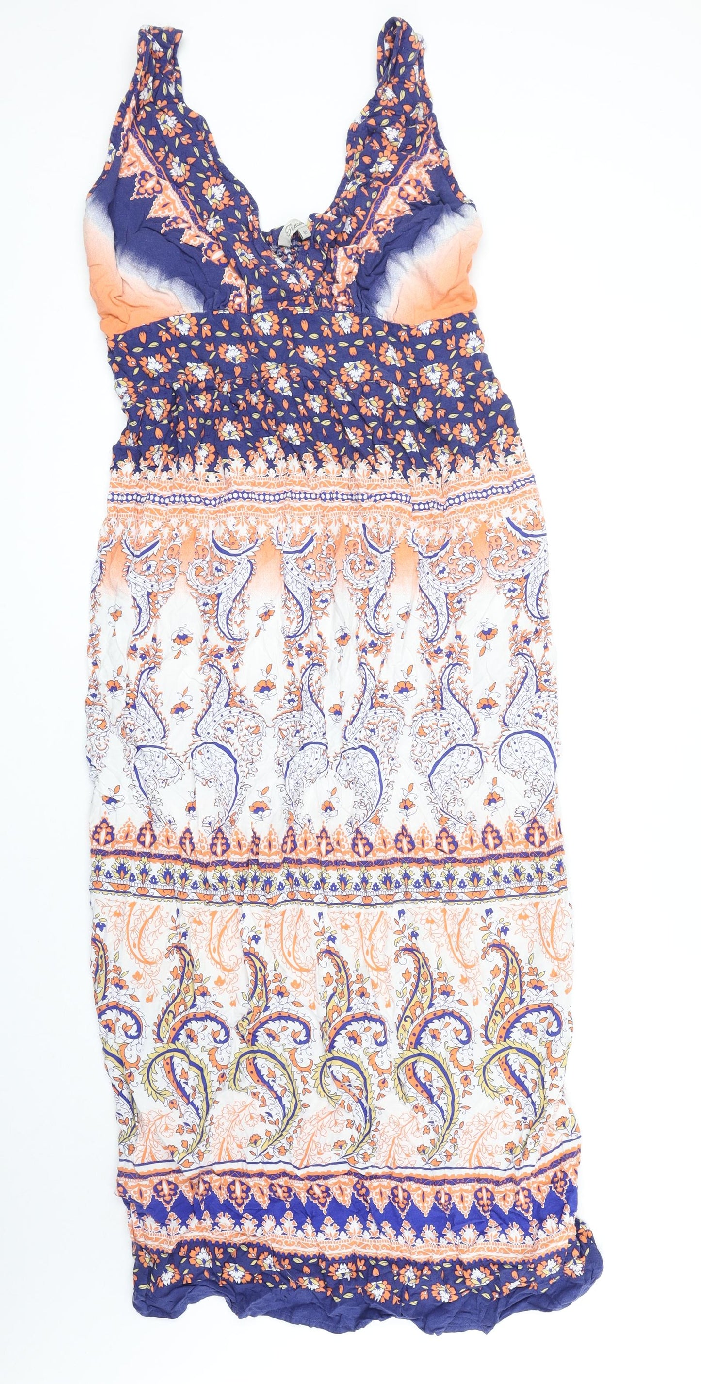 Peacocks Womens Multicoloured Paisley Viscose Maxi Size 16 V-Neck Pullover