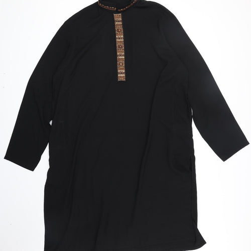 COTTON CLUB Womens Black Polyester Shift Size M Collared Pullover