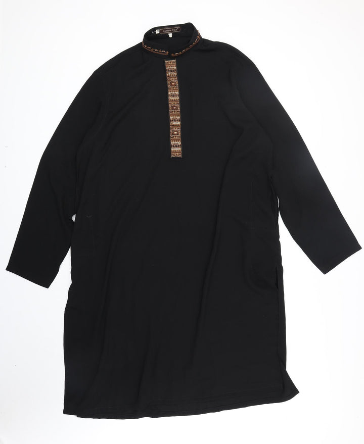 COTTON CLUB Womens Black Polyester Shift Size M Collared Pullover