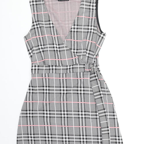 Quiz Womens Black Plaid Polyester A-Line Size 6 V-Neck Pullover