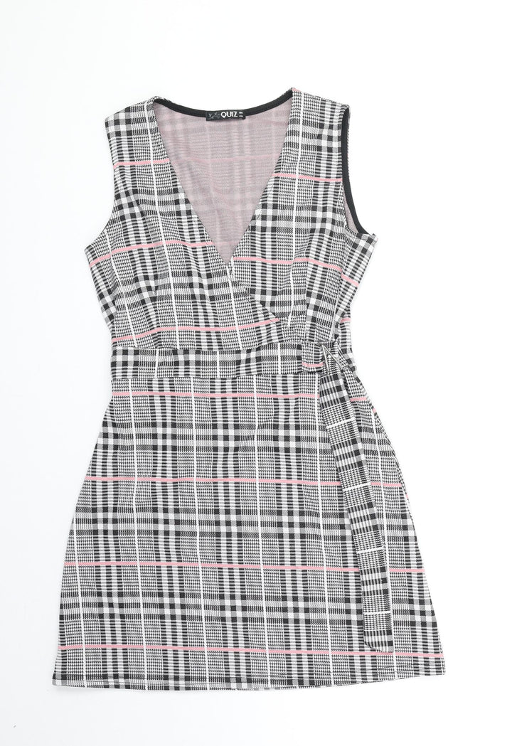 Quiz Womens Black Plaid Polyester A-Line Size 6 V-Neck Pullover