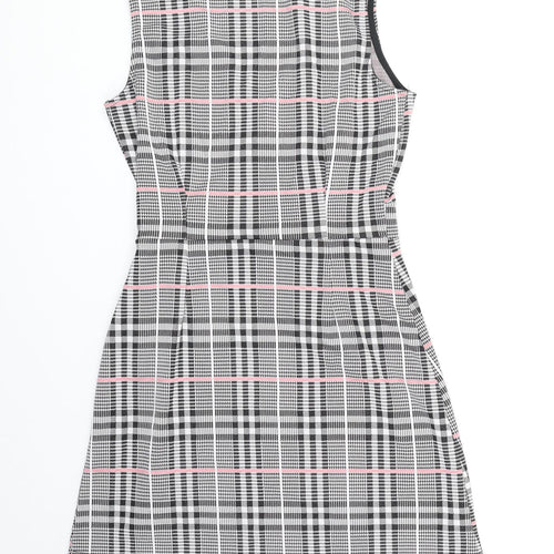 Quiz Womens Black Plaid Polyester A-Line Size 6 V-Neck Pullover