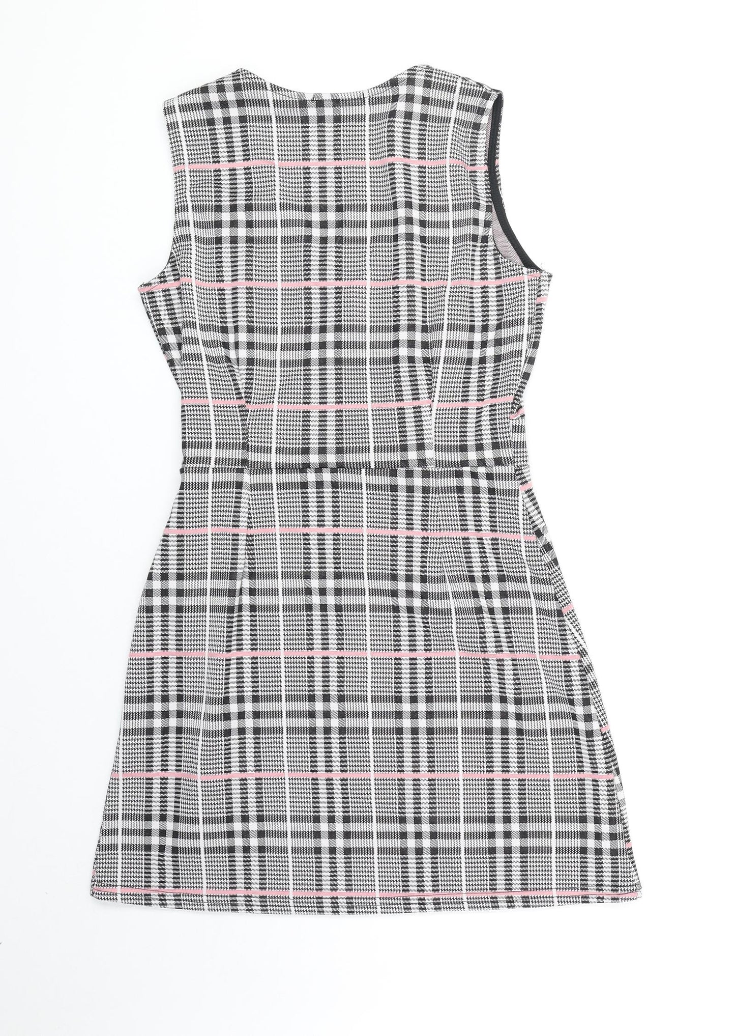 Quiz Womens Black Plaid Polyester A-Line Size 6 V-Neck Pullover