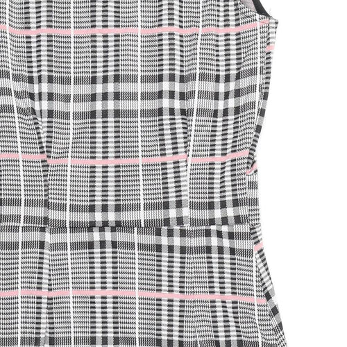 Quiz Womens Black Plaid Polyester A-Line Size 6 V-Neck Pullover