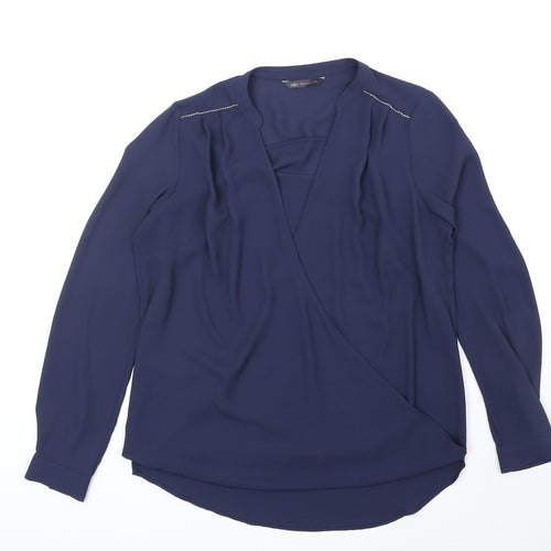 Marks and Spencer Womens Blue Polyester Basic Blouse Size 8 V-Neck