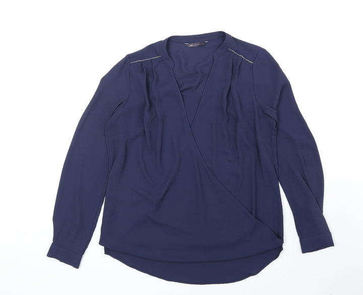 Marks and Spencer Womens Blue Polyester Basic Blouse Size 8 V-Neck