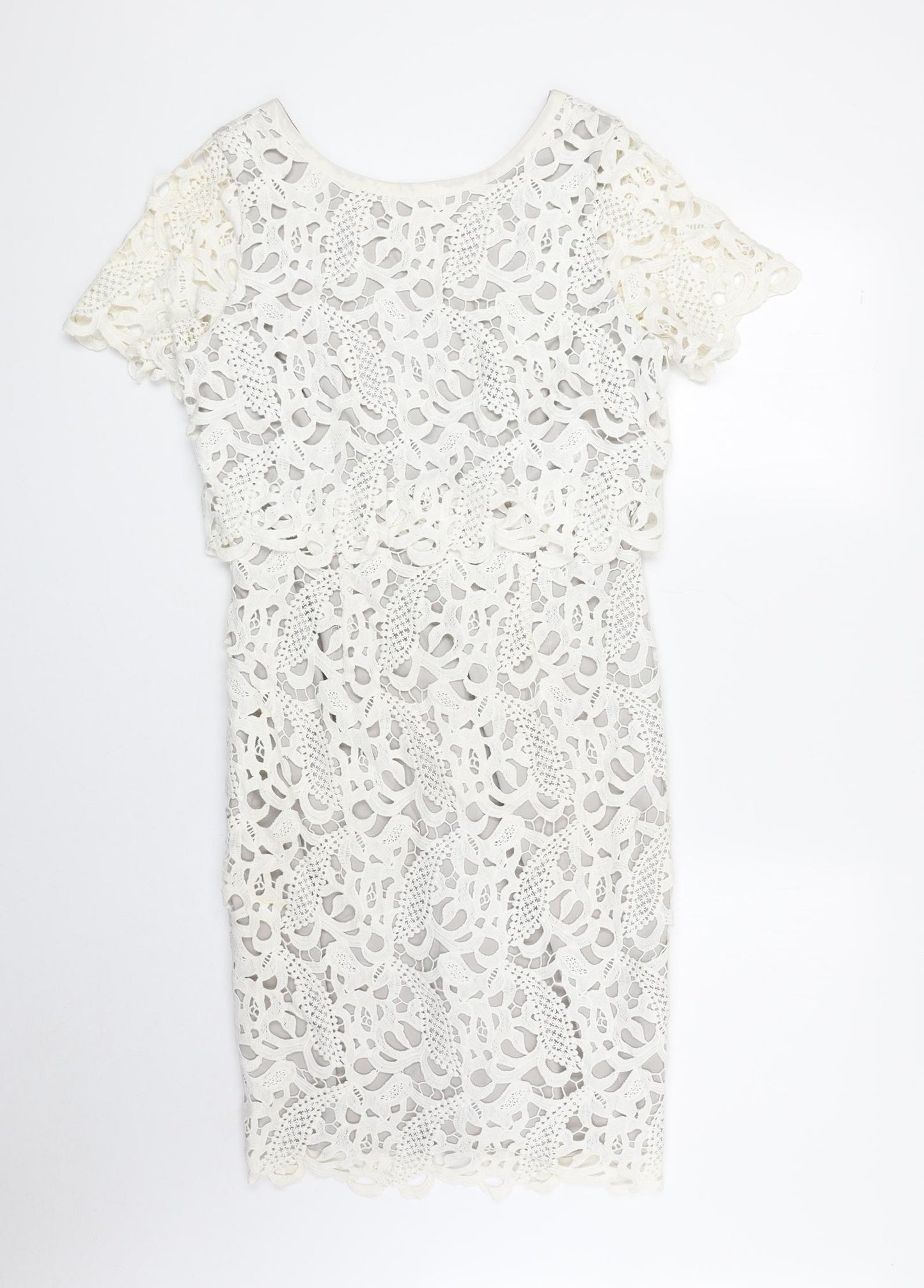 Mint Velvet Womens Ivory Geometric Cotton Shift Size 10 Round Neck Zip
